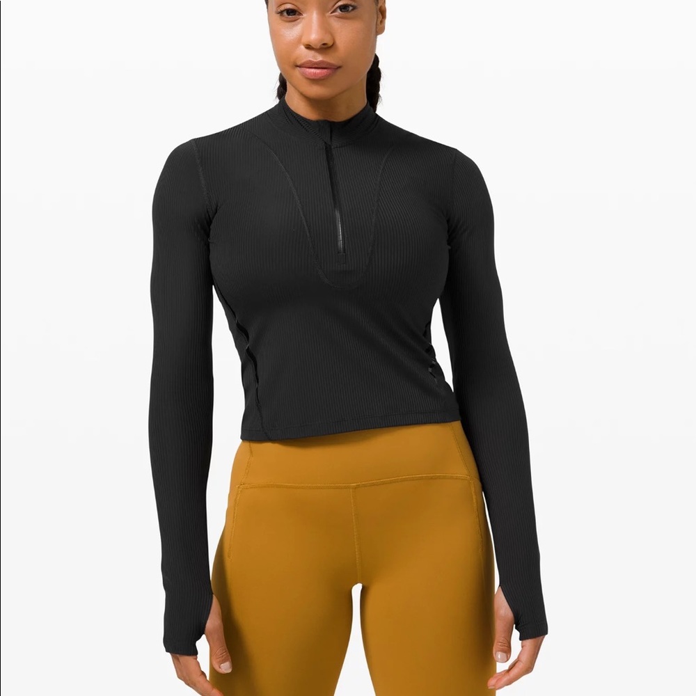 Lululemon Gloss Trim Run 1/2 Zip Long Sleeve/ Black